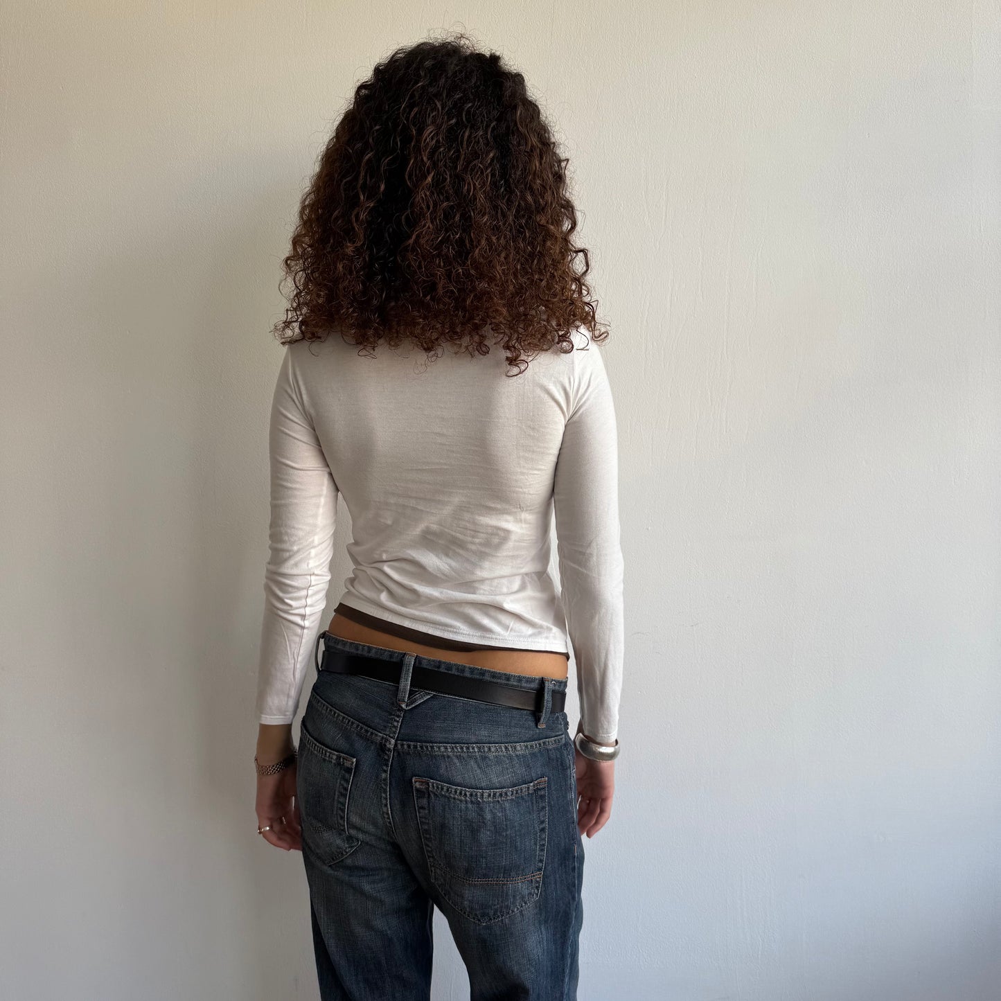 Cream + brown double layer top - Size M