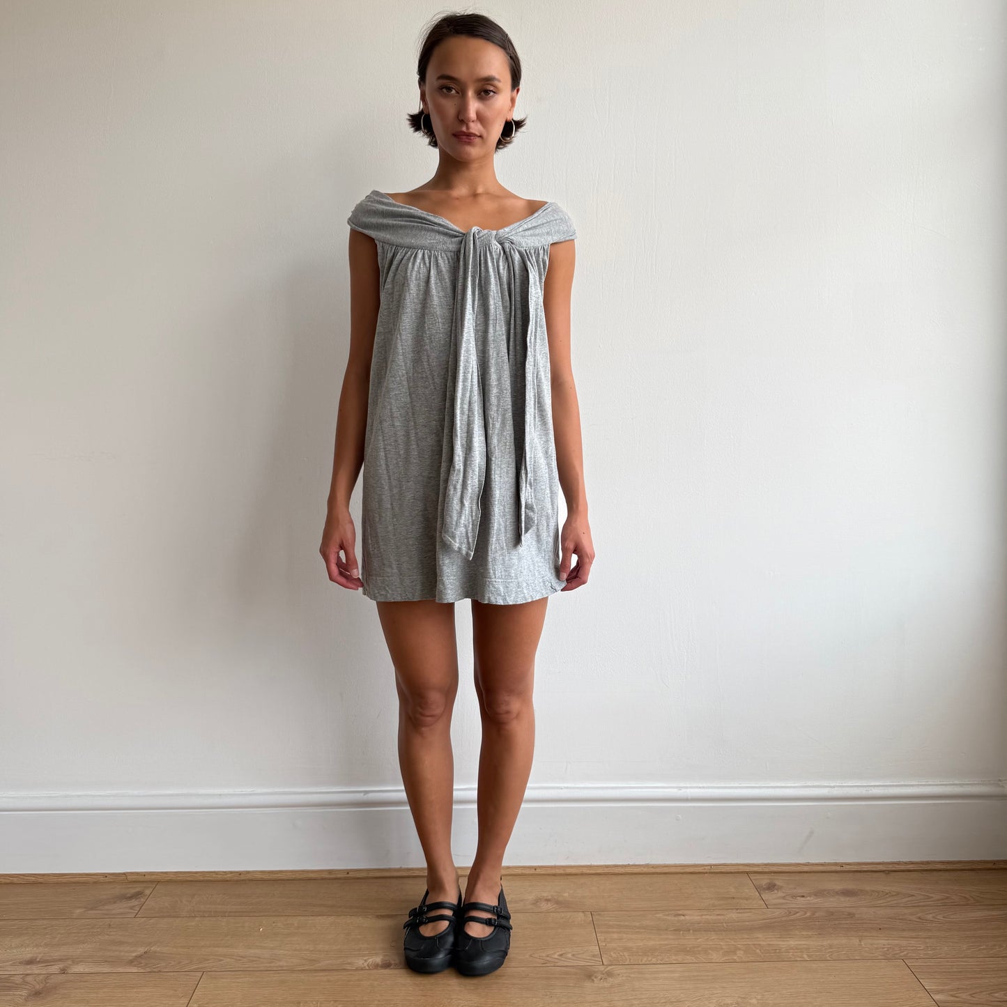 Grey shoulder tie mini dress - Size S