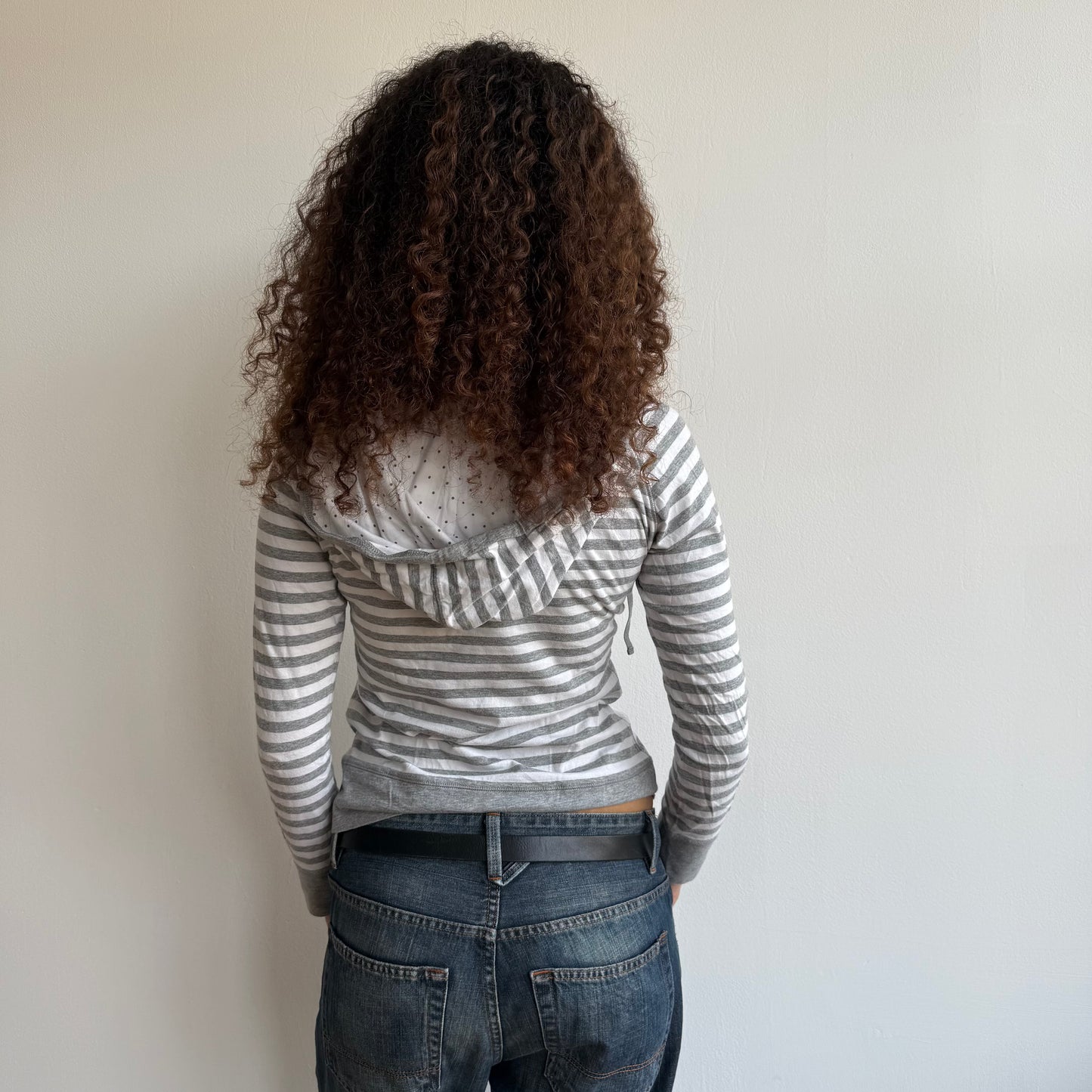 Grey stripe hooded top - Size S