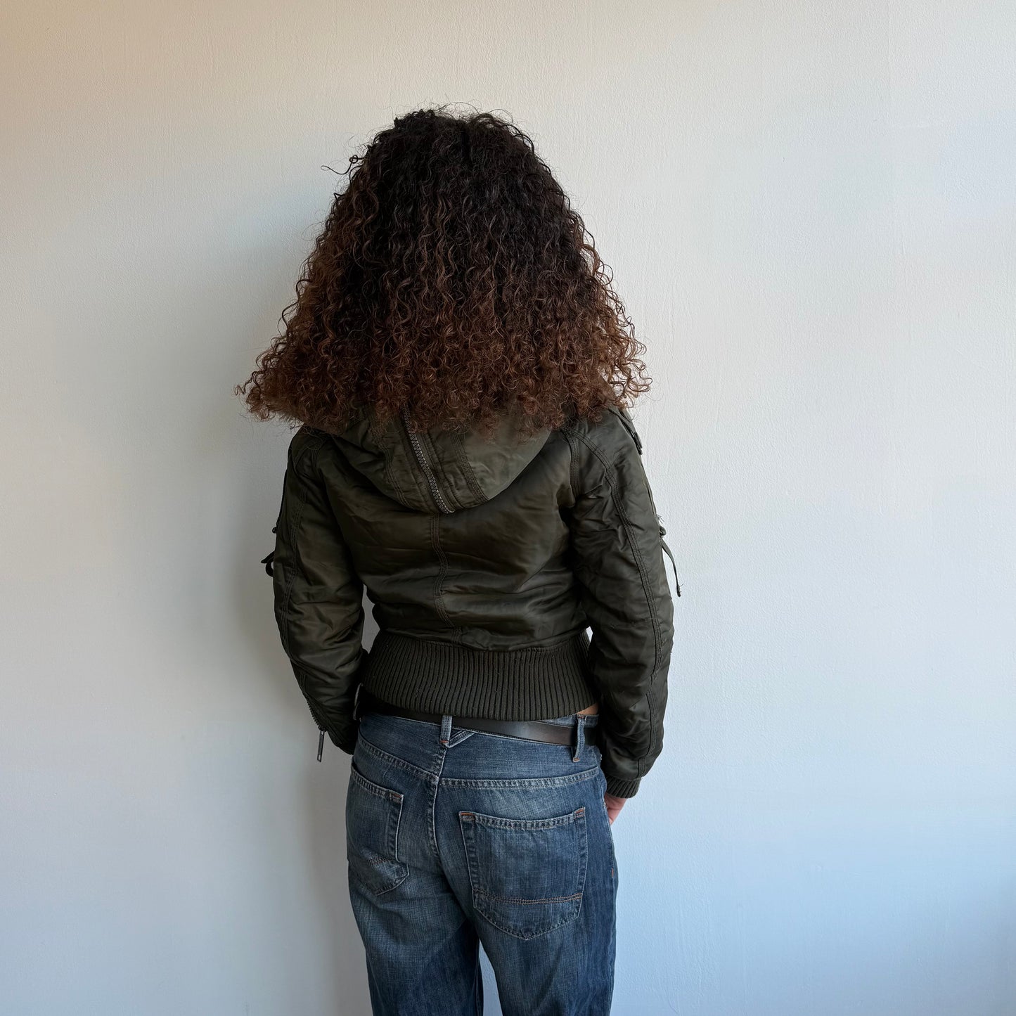 Khaki faux fur hood bomber - Size S