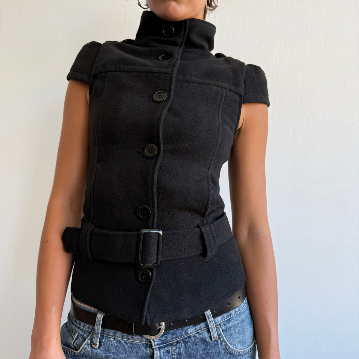 Black belt short sleeve peacoat - Size S