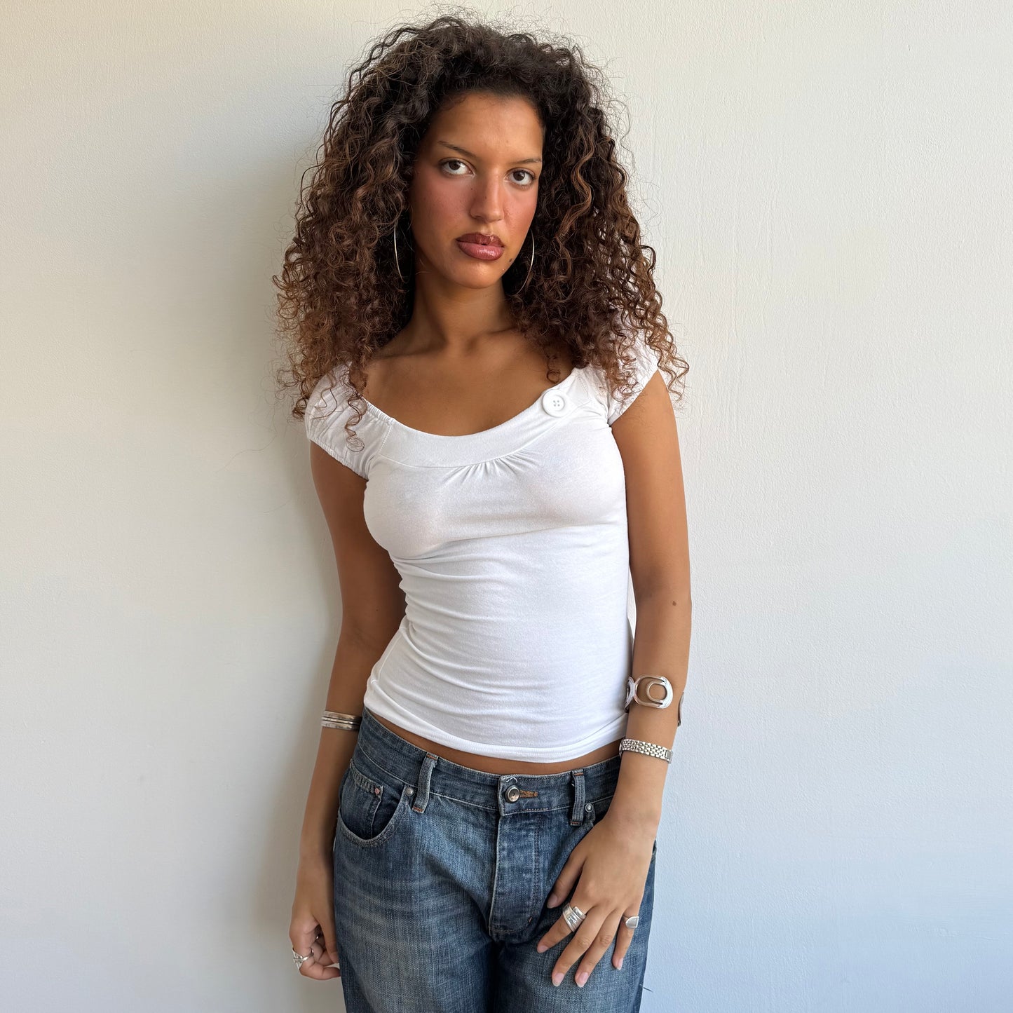 White button bardot top - Size XS