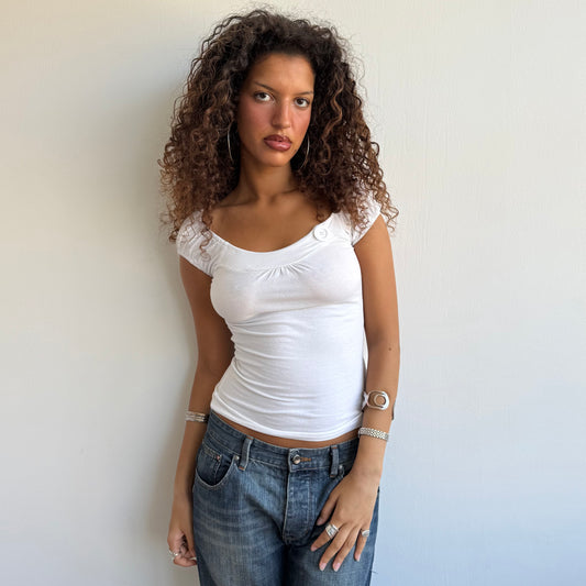 White button bardot top - Size XS