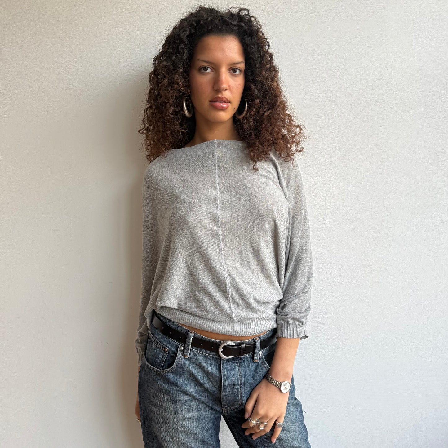Grey slouchy button knit - Size M