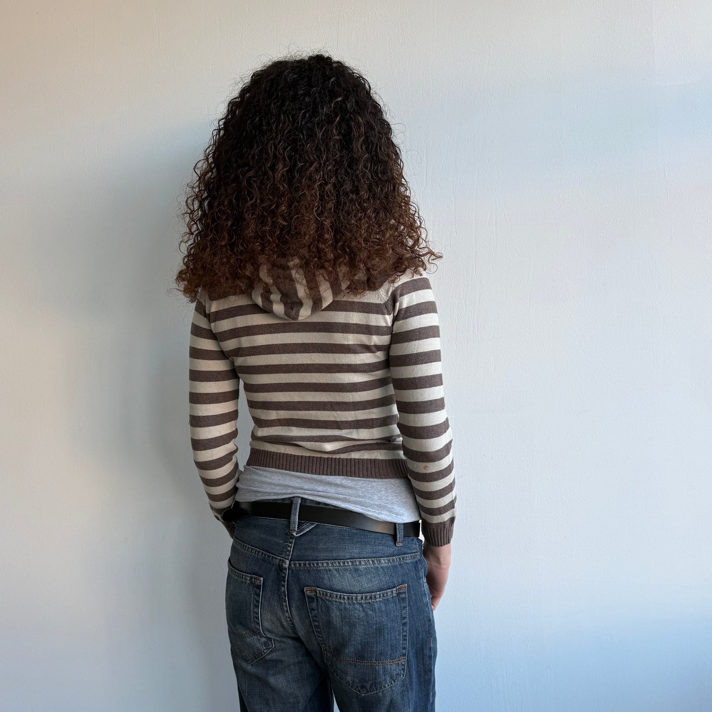 Brown striped knit hoodie - Size XS/S