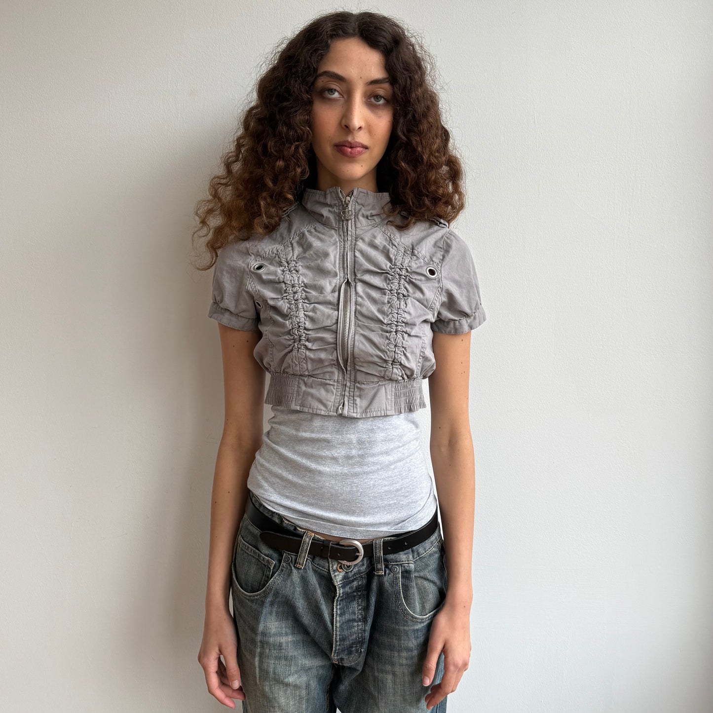 Grey cropped ruched jacket - Size S