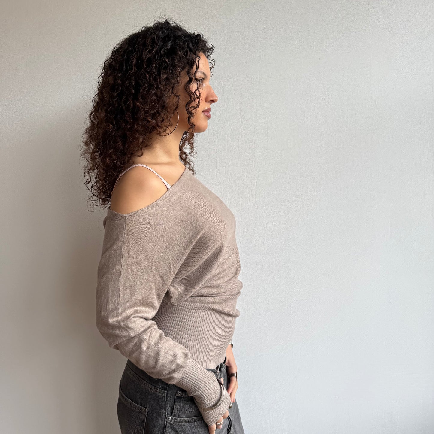Beige slouchy knit jumper - Size S