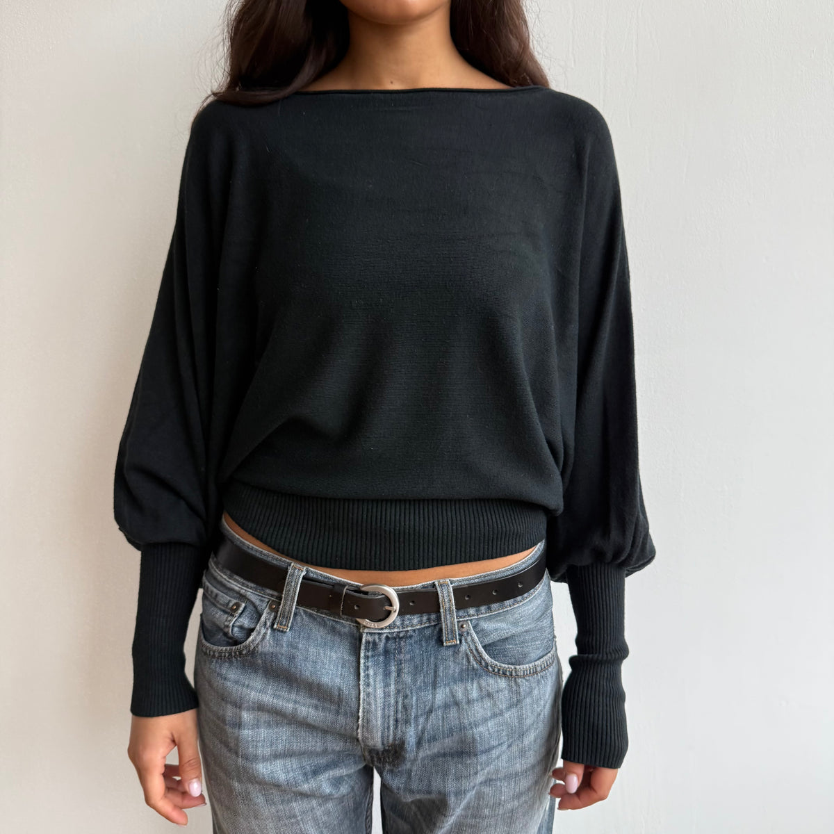 Black batwing slouchy knit jumper - Size M