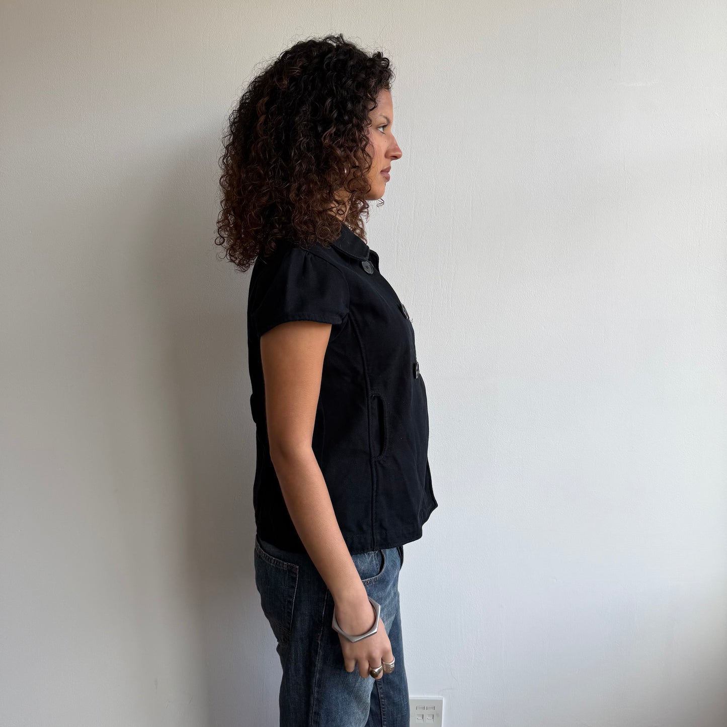 Black short sleeve peacoat - Size M