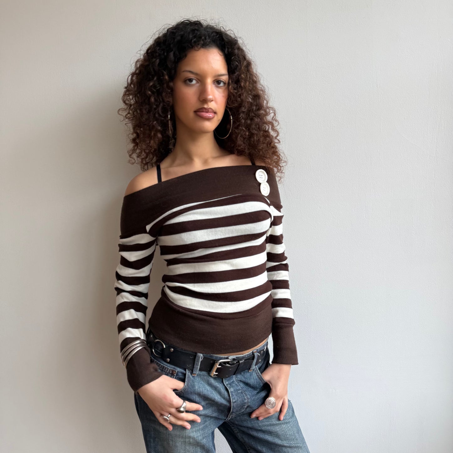 Brown stripe bardot knit - Size S