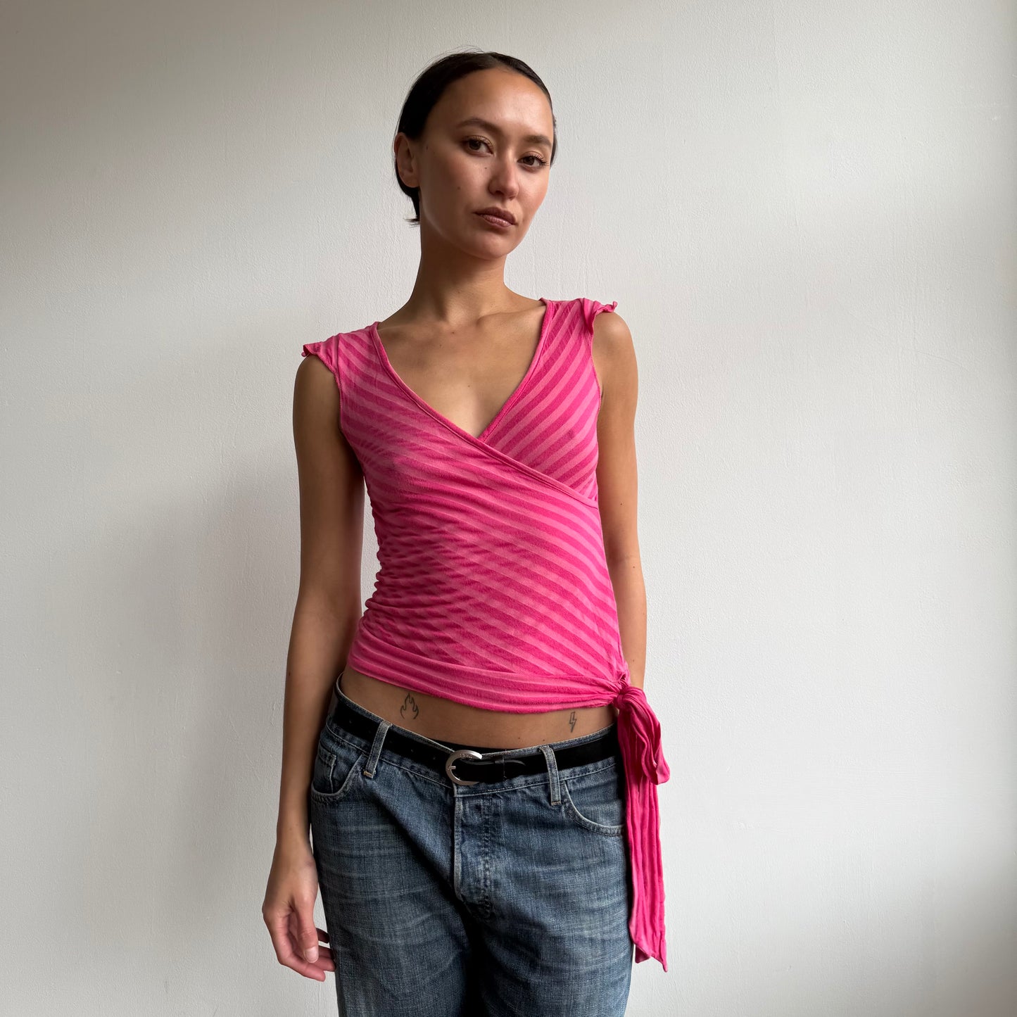 Hot pink stripe wrap top - Size S