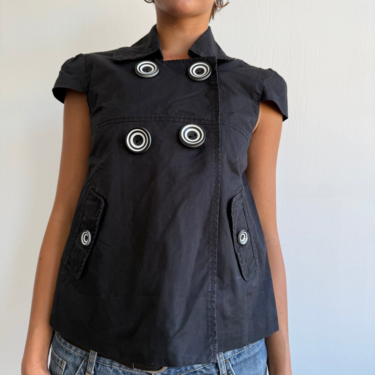 Black short sleeve peacoat - Size M