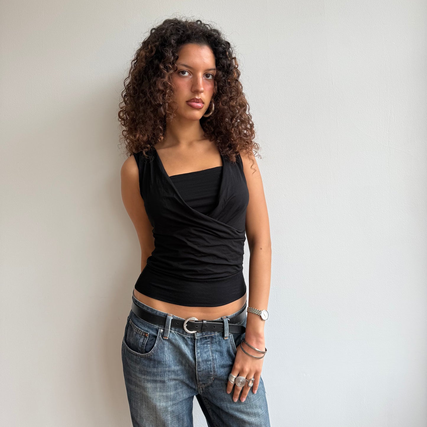 Black wrap front top - Size S