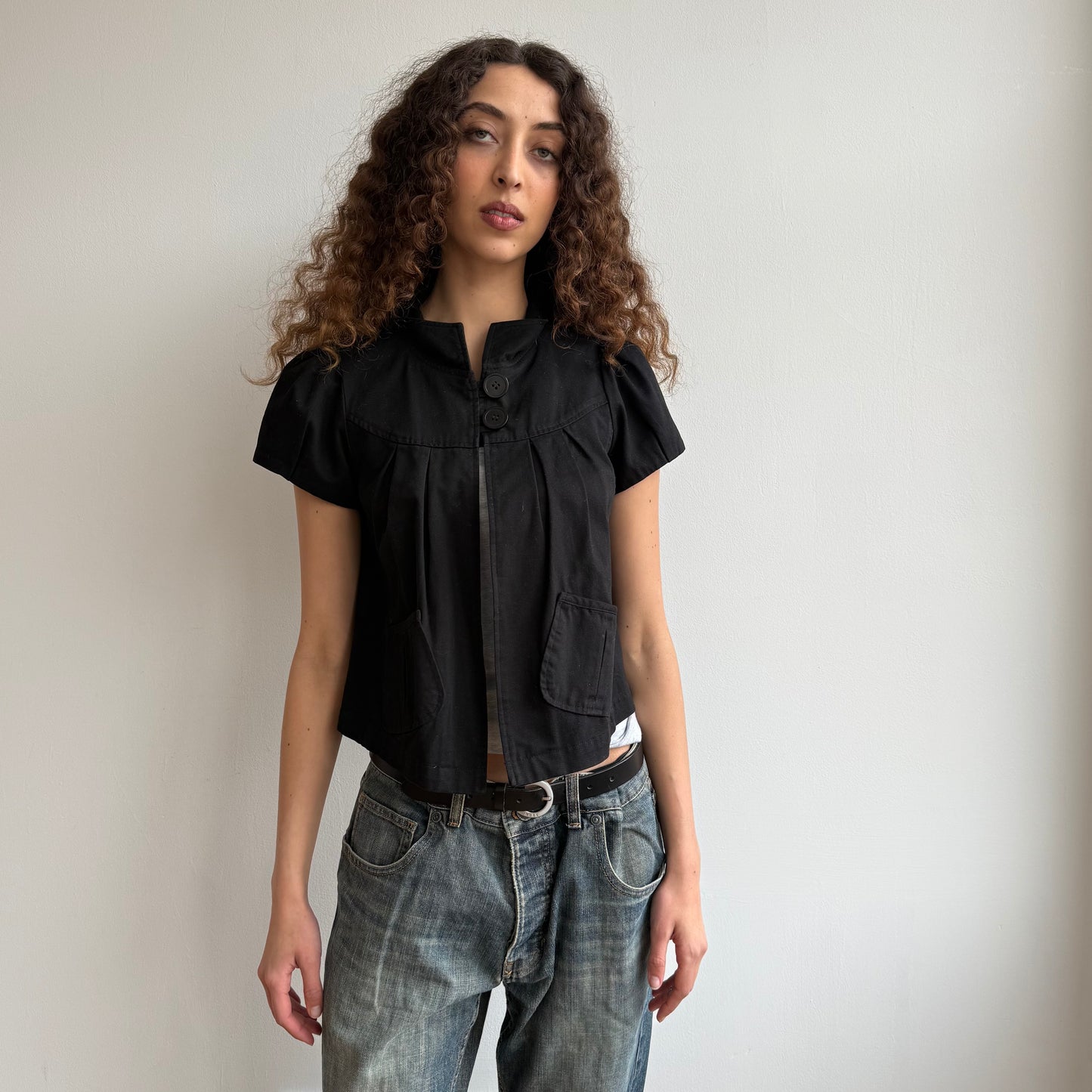 Black short sleeve peacoat - Size S
