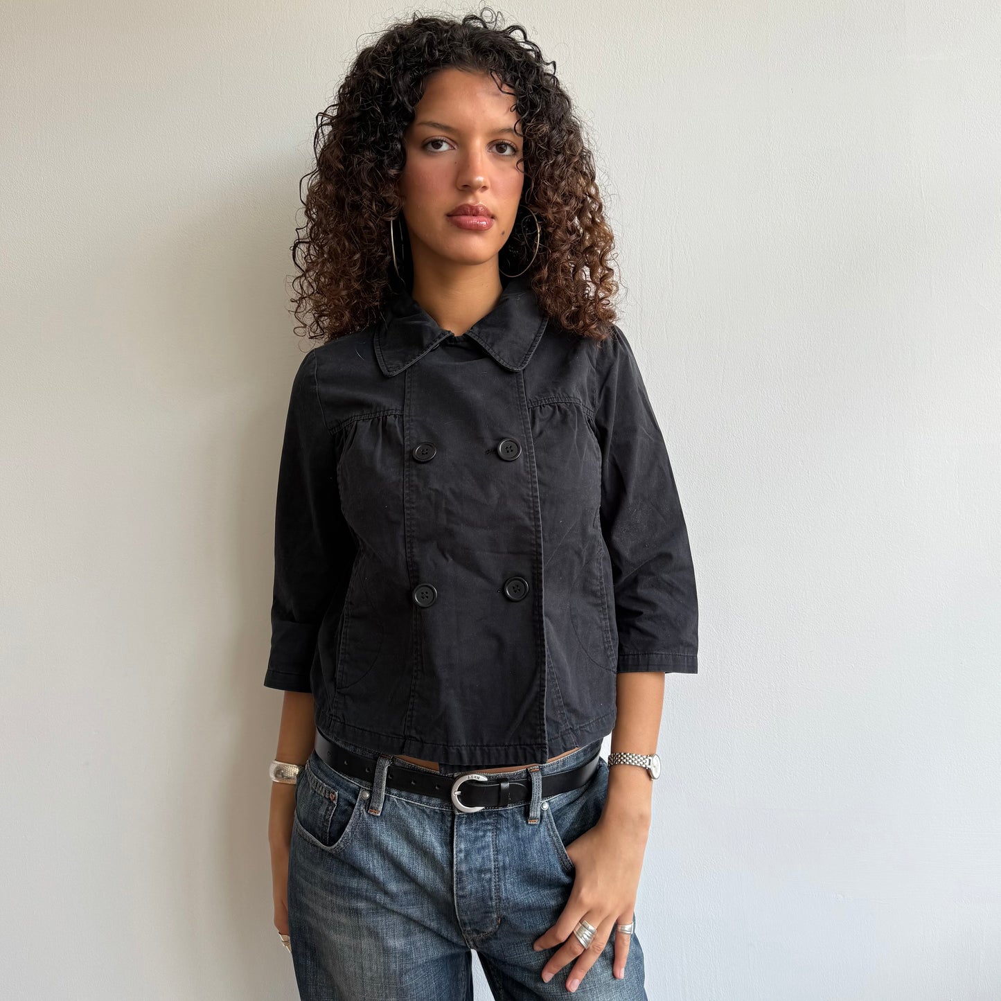 Black button 3/4 swing jacket - Size S