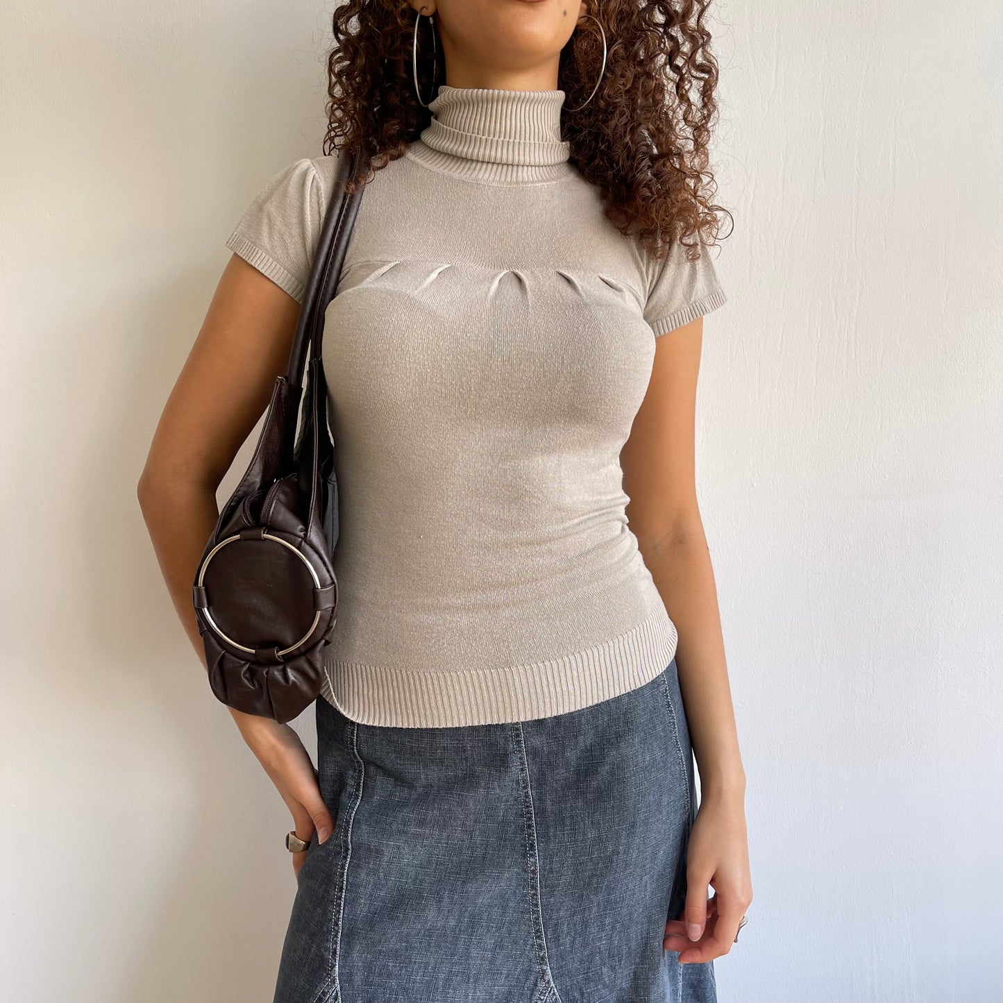 Brown leather ring hobo bag