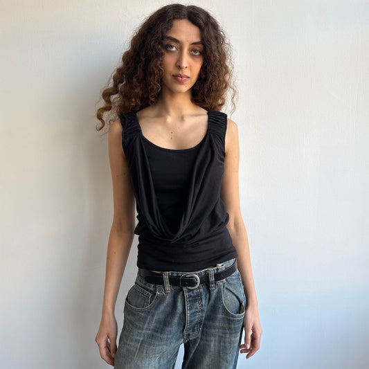 Black ruched sleeve cowl top - Size S/M