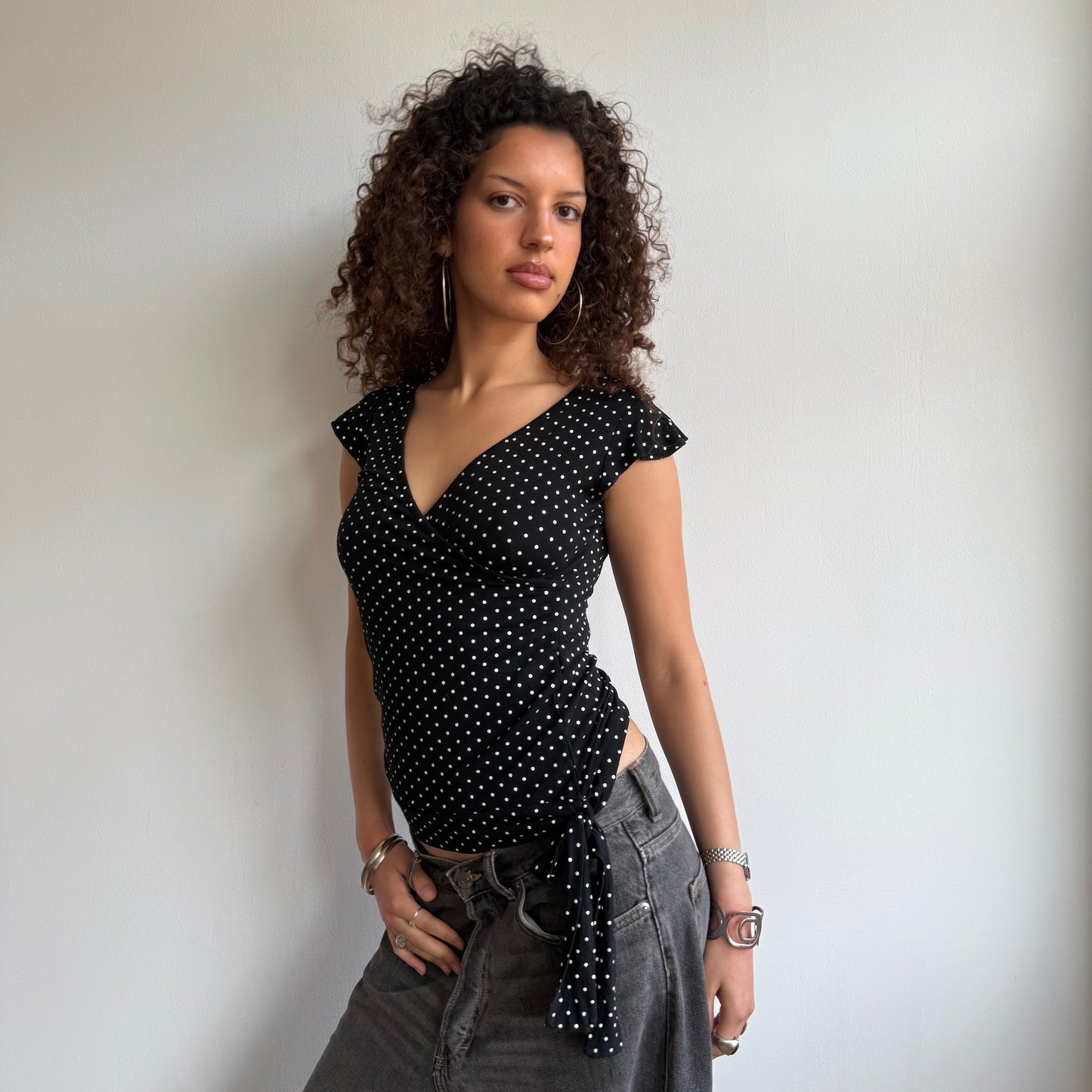 Polka dot wrap tie side top - Size M/L