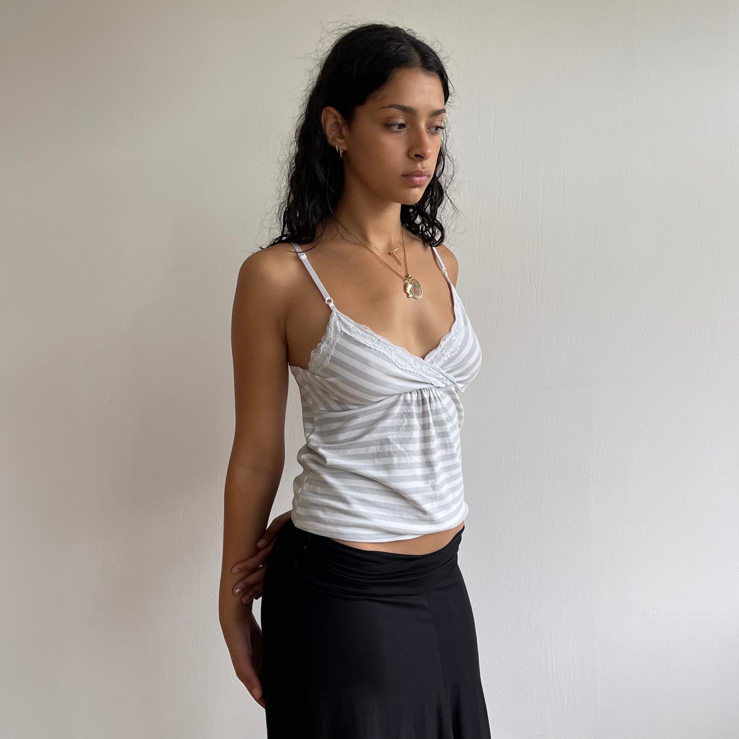 Grey and white stripe cami - Size M