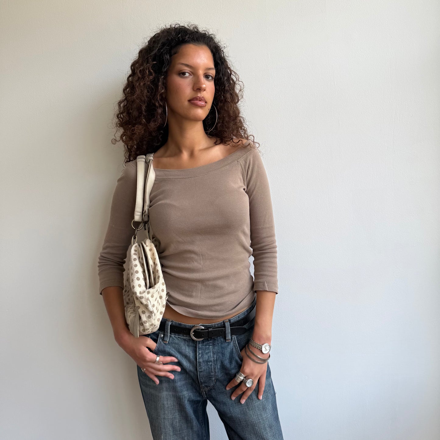 Cream polka dot bag