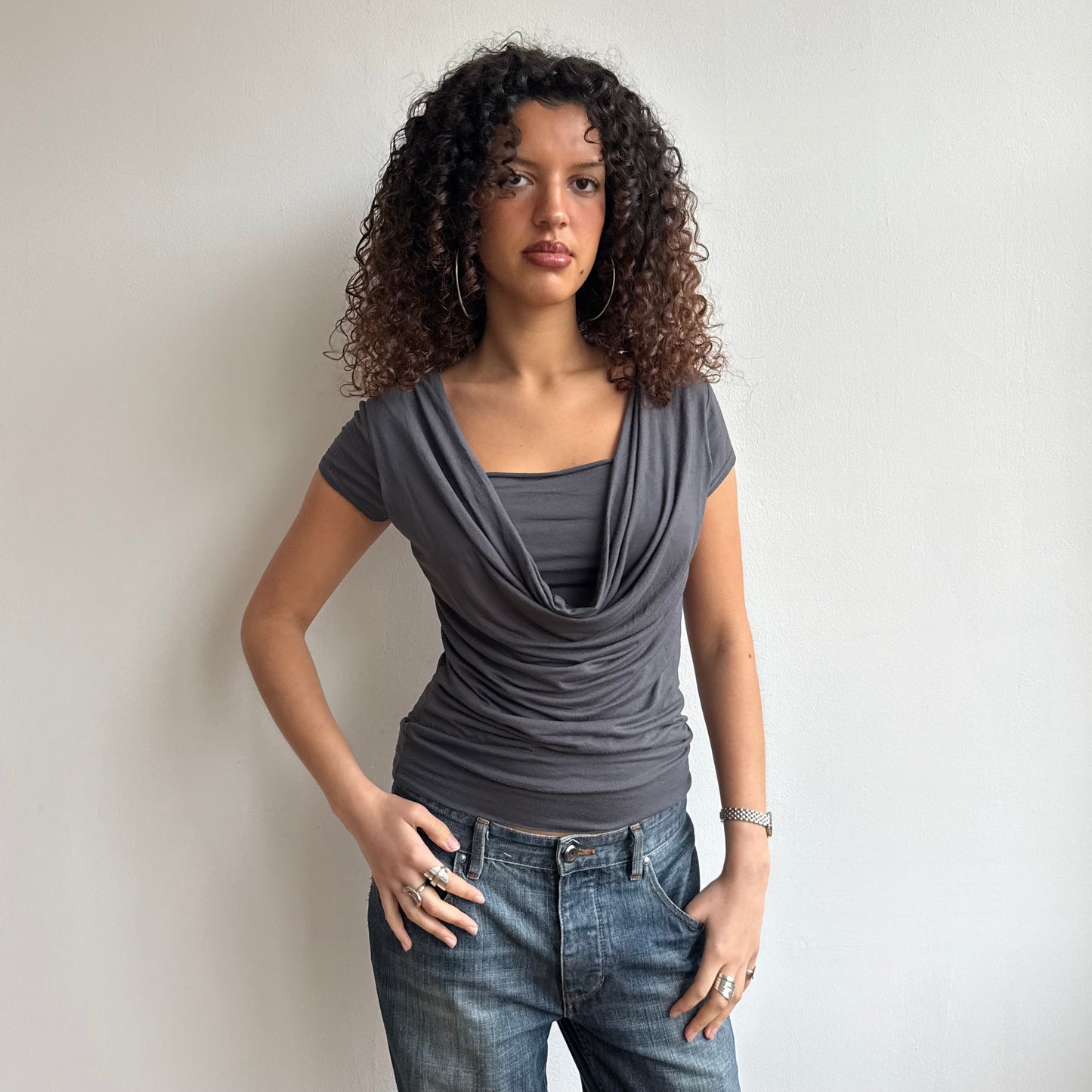 Charcoal grey cowl t-shirt - Size M