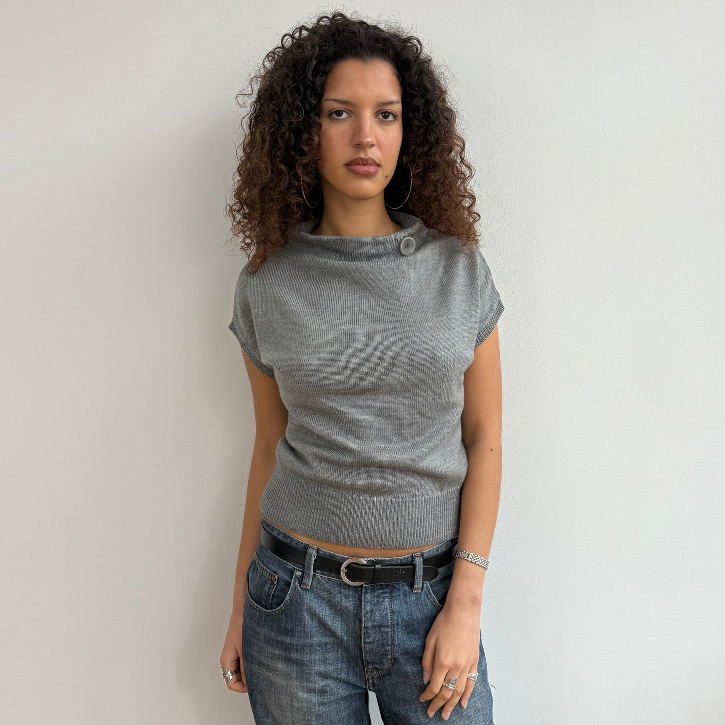 Grey button short sleeve knit - Size S