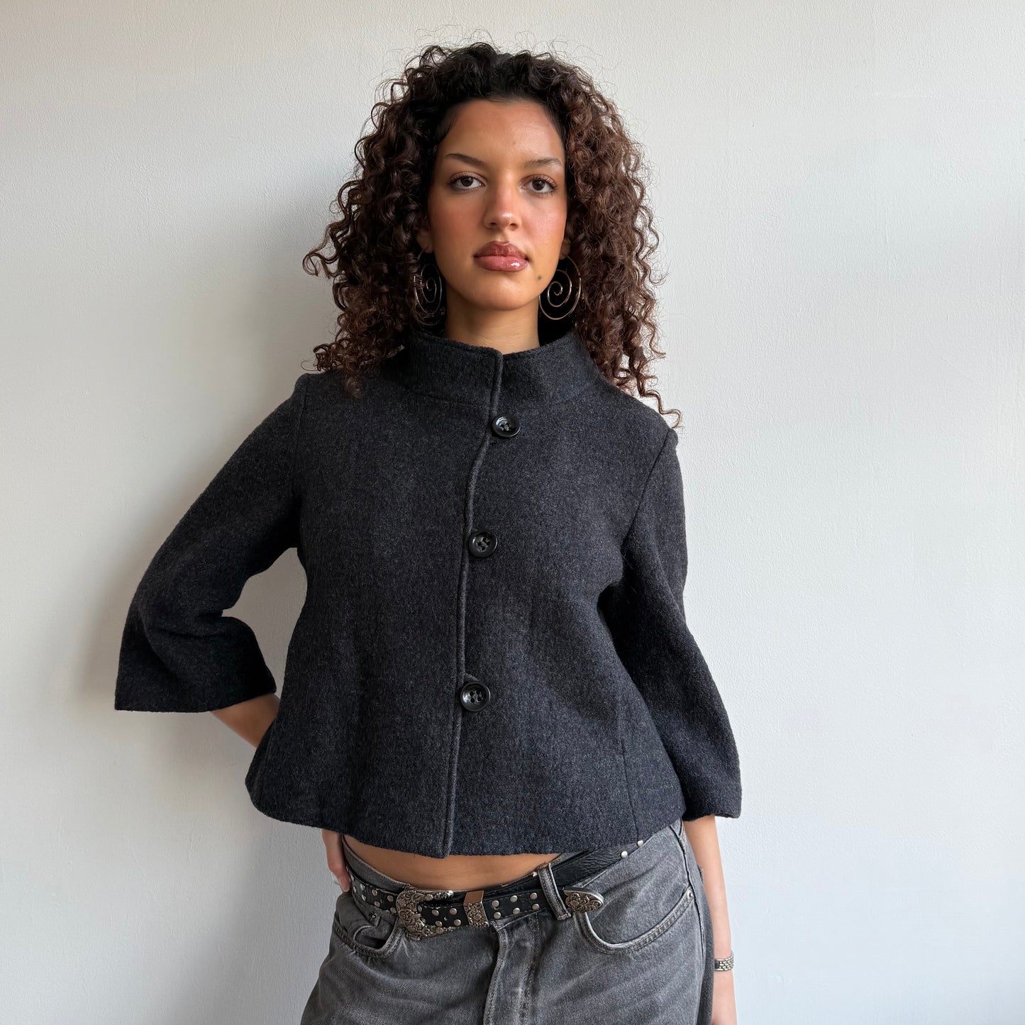 Crop grey wool jacket - Size S