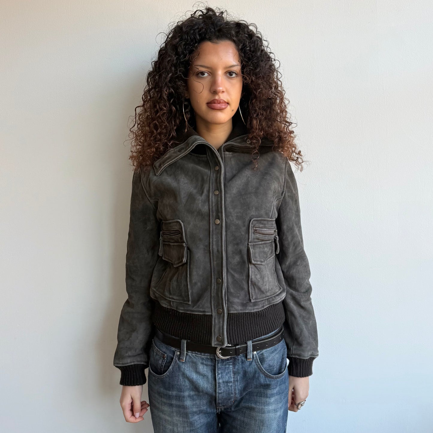 Washed brown leather bomber - Size M