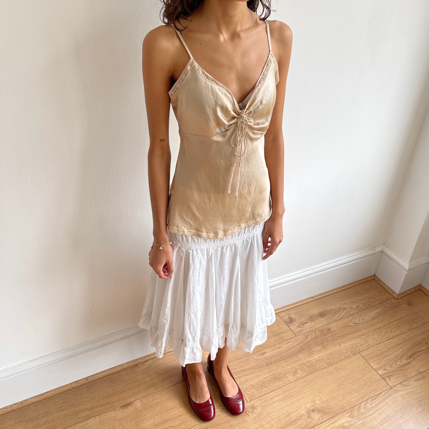 Gold silk cami top - Size S