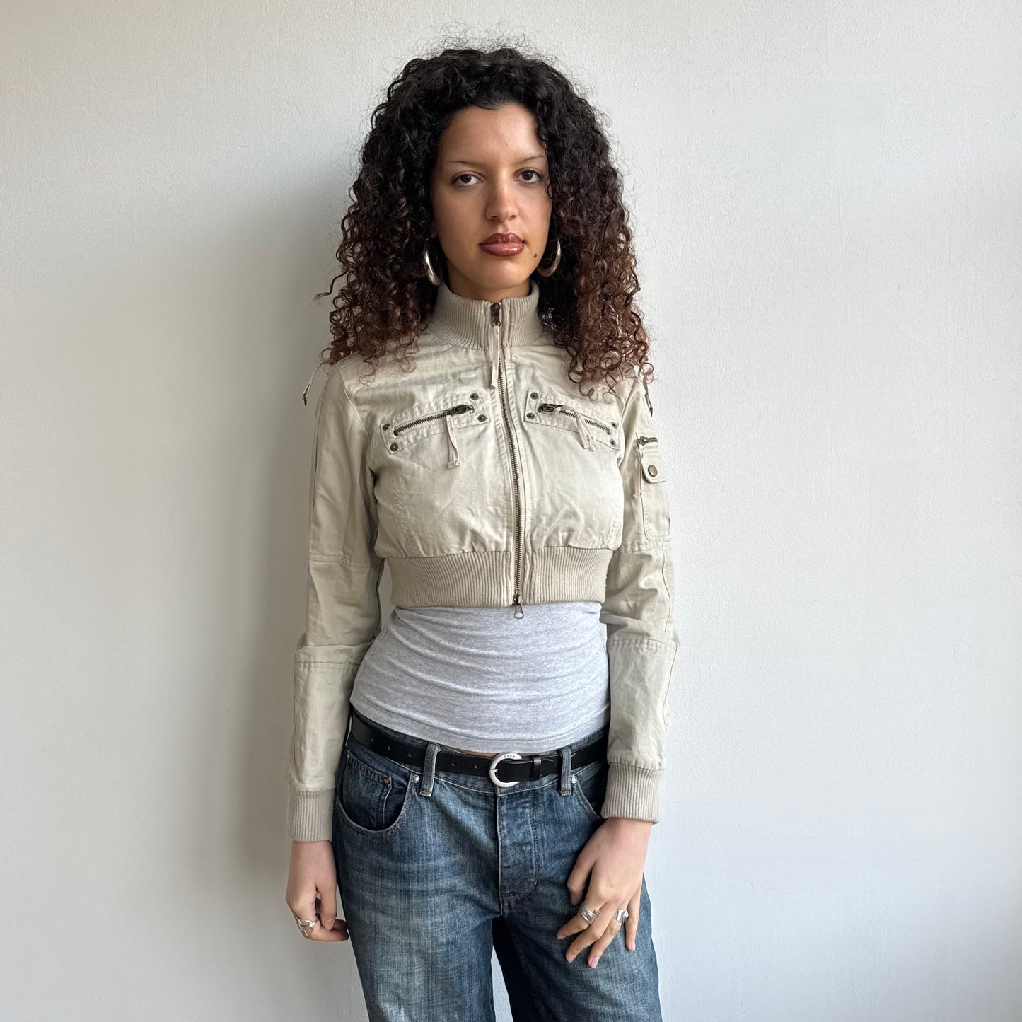 Beige cropped cargo jacket - Size M/L
