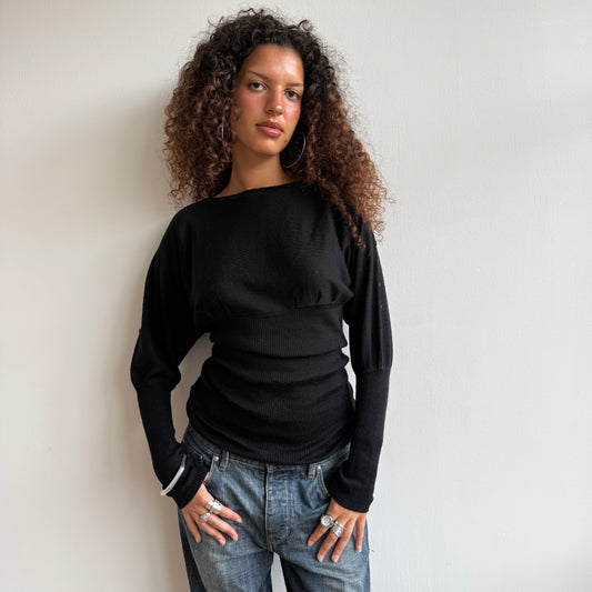 Black slouchy button arm knit - Size S