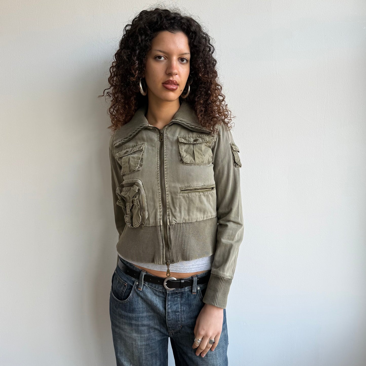 Khaki military cargo jacket - Size S/M