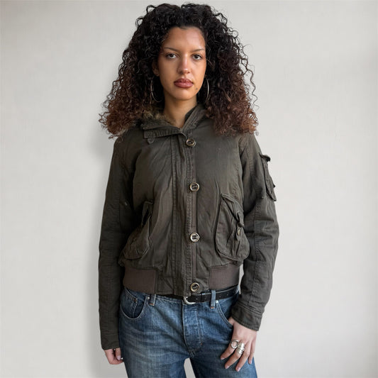 Khaki fur hood bomber - Size L