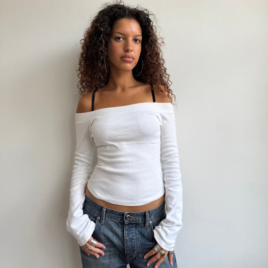 White Bardot long sleeve top - Size S