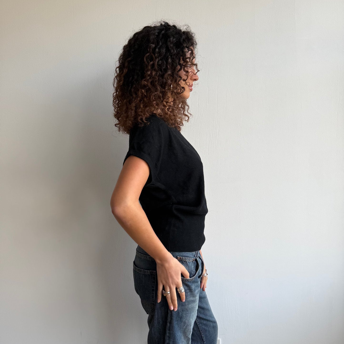 Black short sleeve slouchy knit - Size S