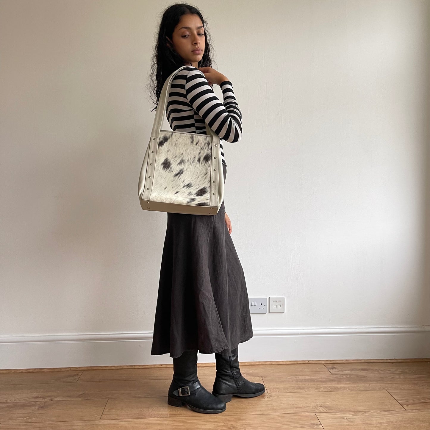 White leather cowhide bag