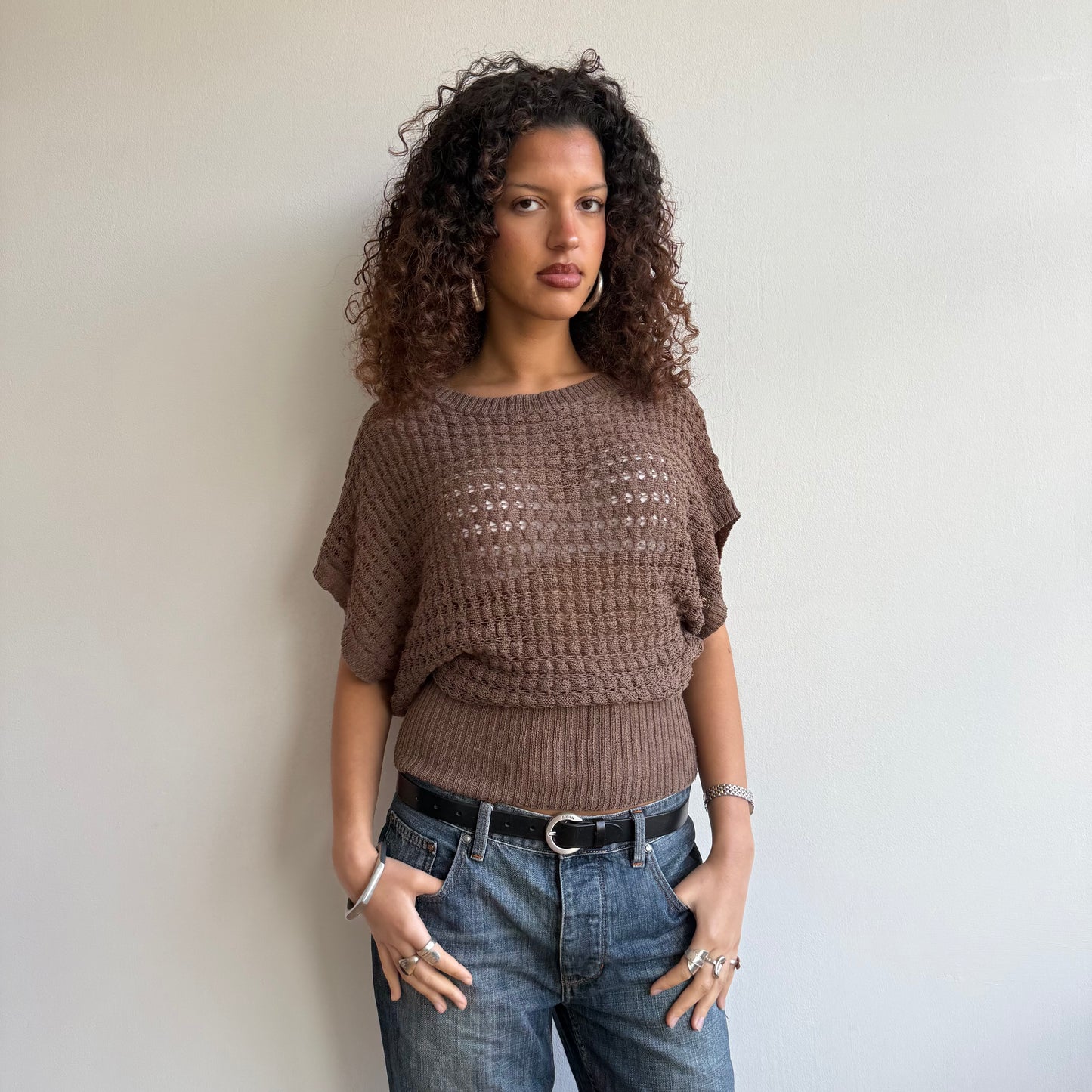 Brown knit slouchy jumper - Size S