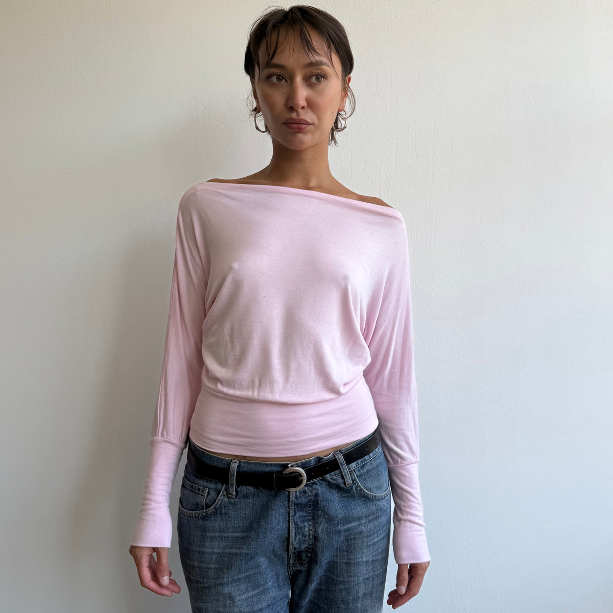 Pink batwing slouchy top - Size S