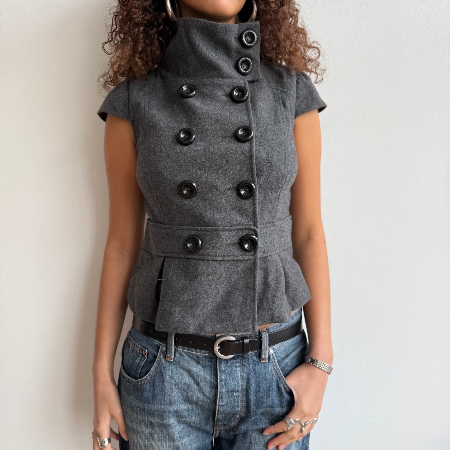Grey short sleeve peacoat - Size S
