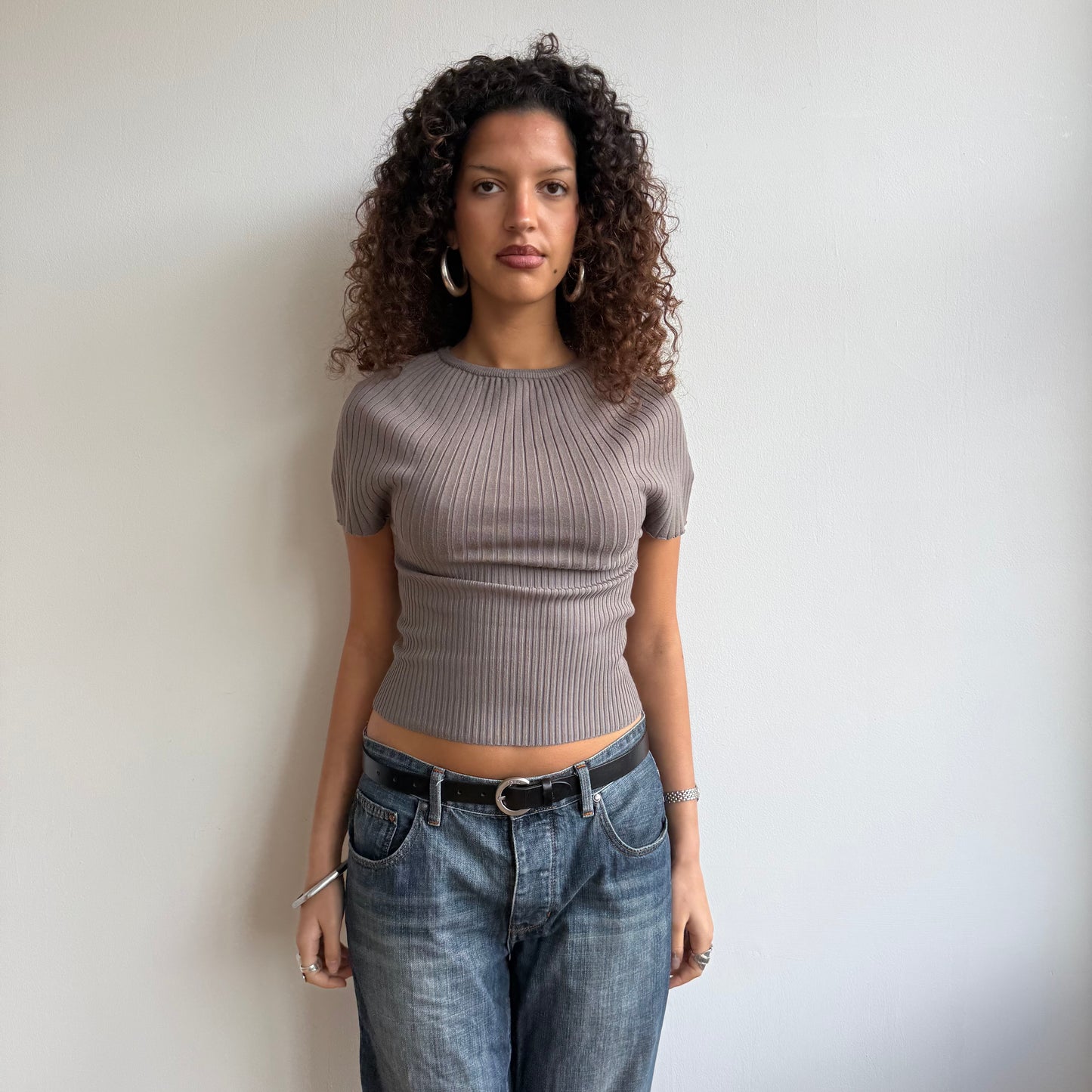 Taupe short sleeve knit - Size XS/S