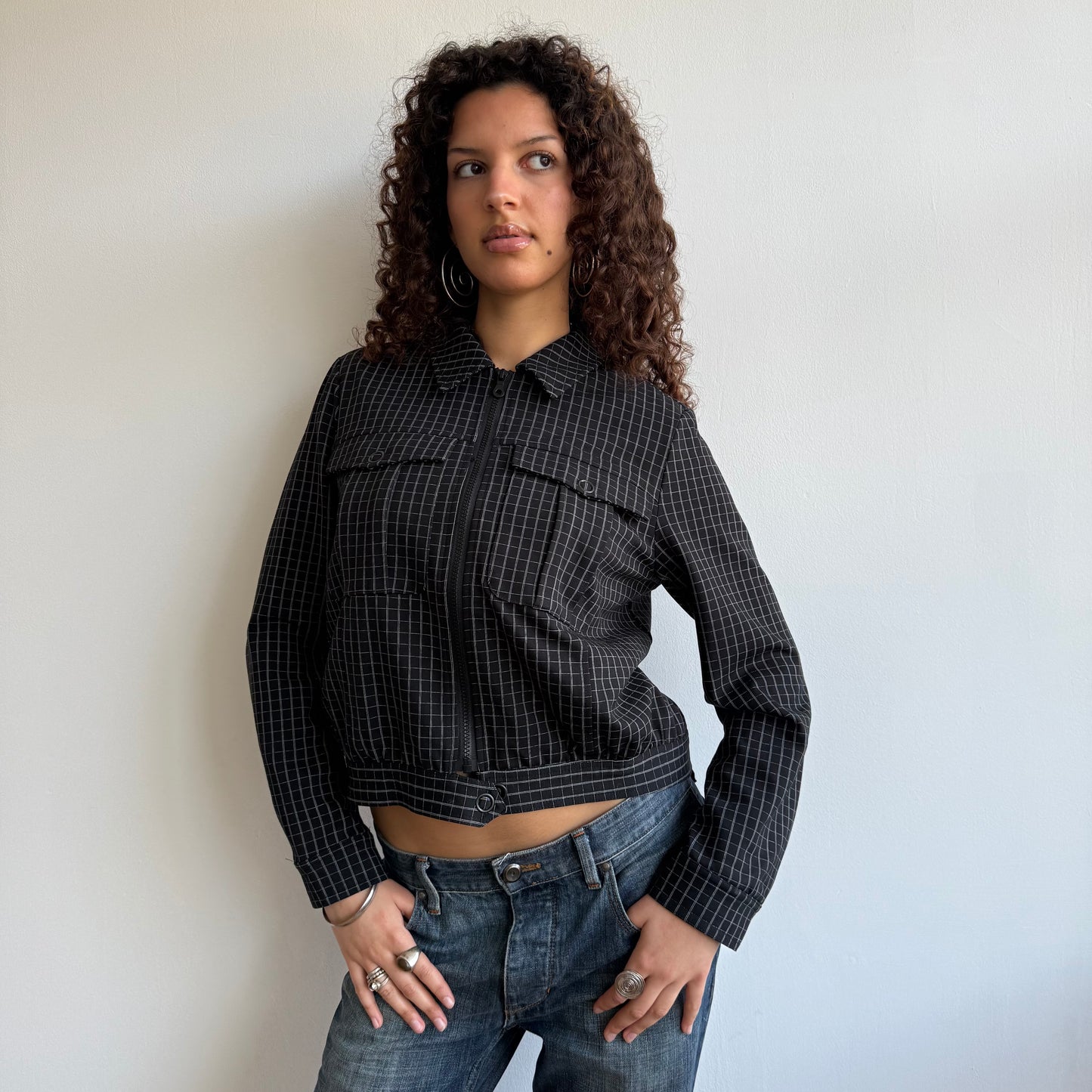 Navy plaid bomber - Size S