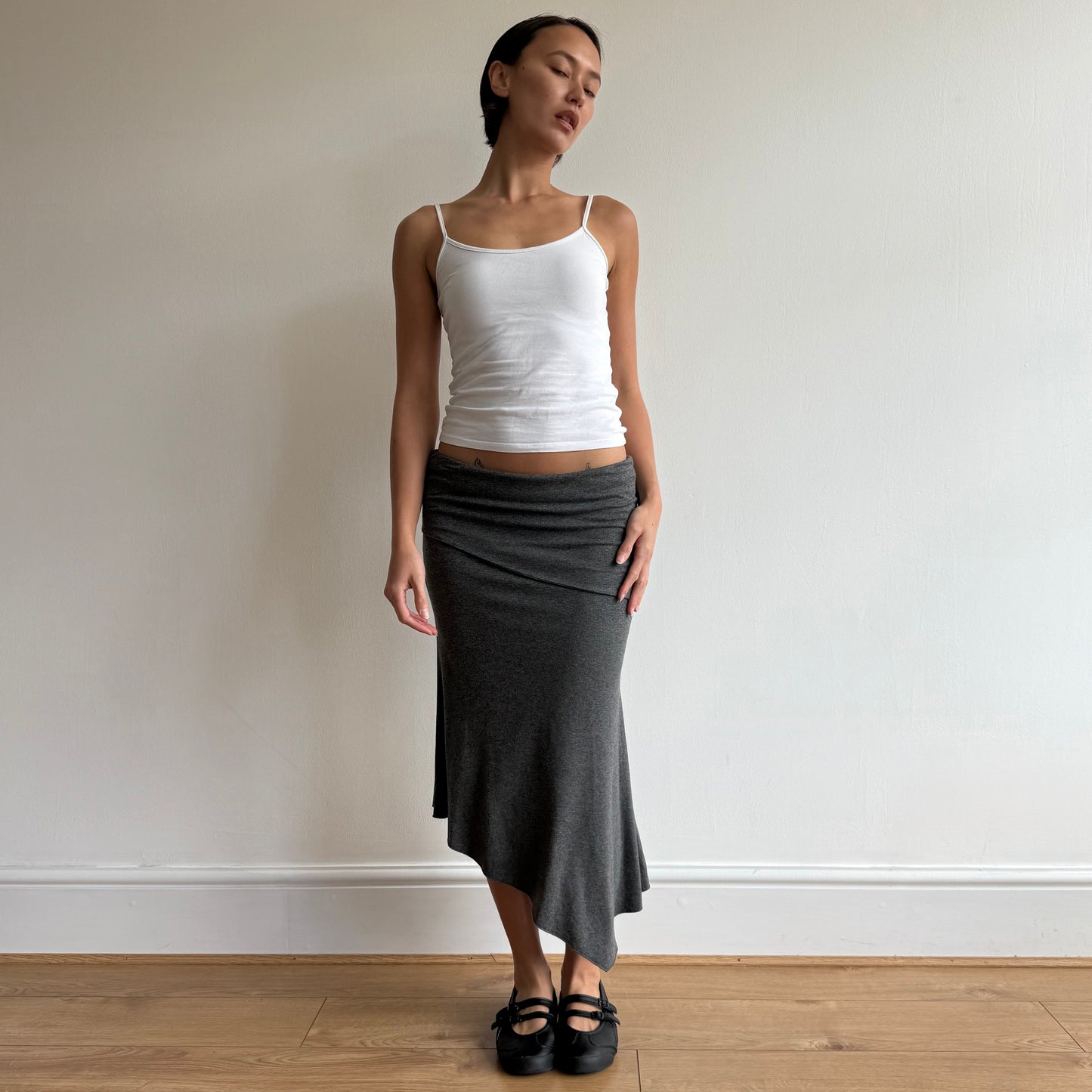 Charcoal fold waist midi skirt - Size S/M