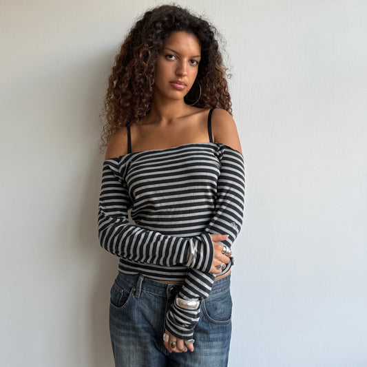 Grey Levi’s striped bardot top - Size M