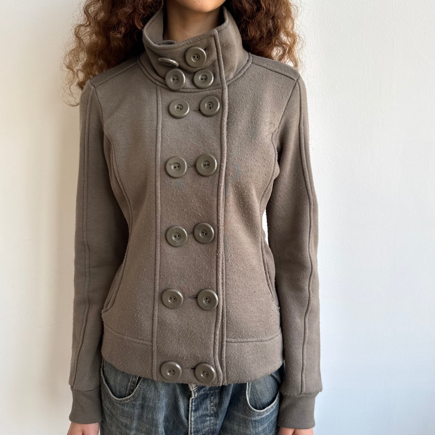 Khaki peacoat style jumper - Size M