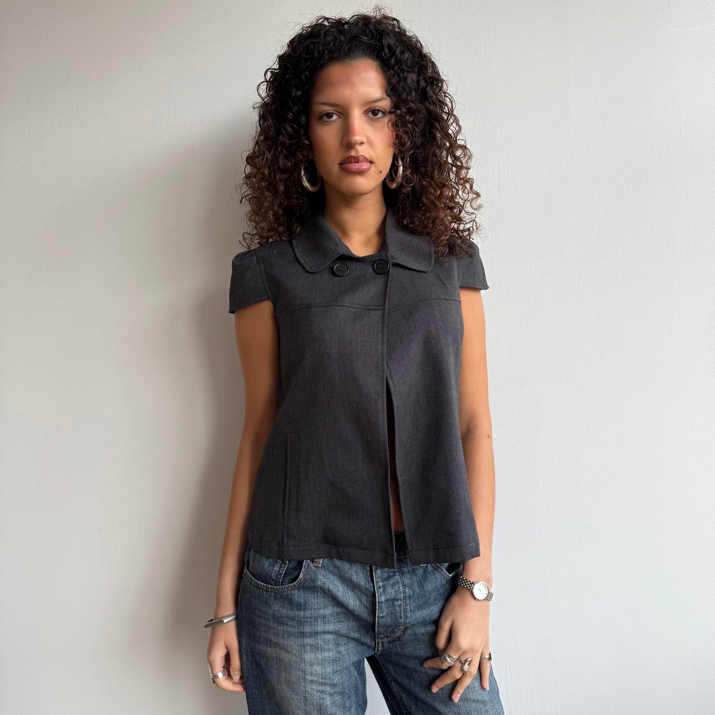 Grey short sleeve peacoat - Size S