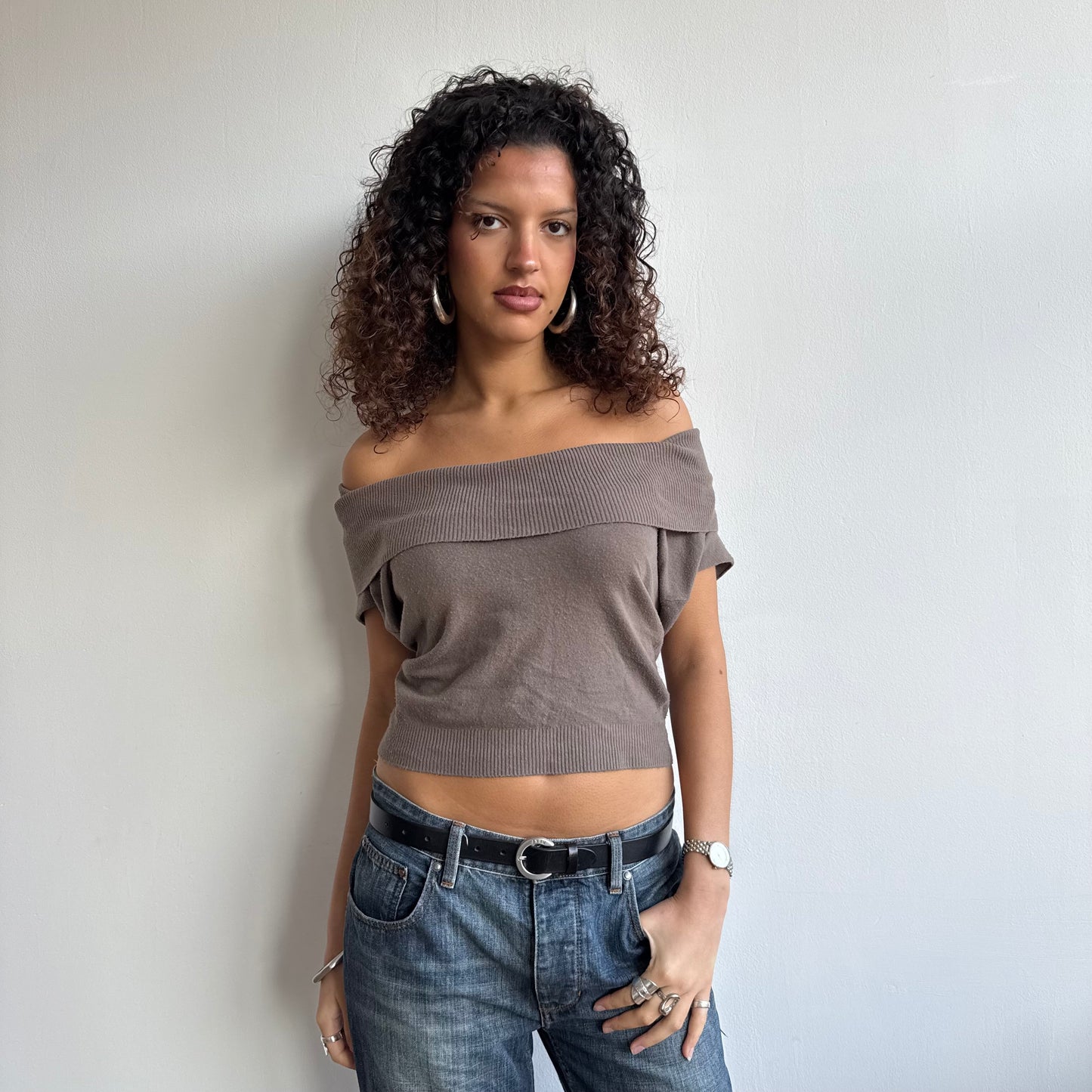 Taupe bardot/cowl knit - Size S/M