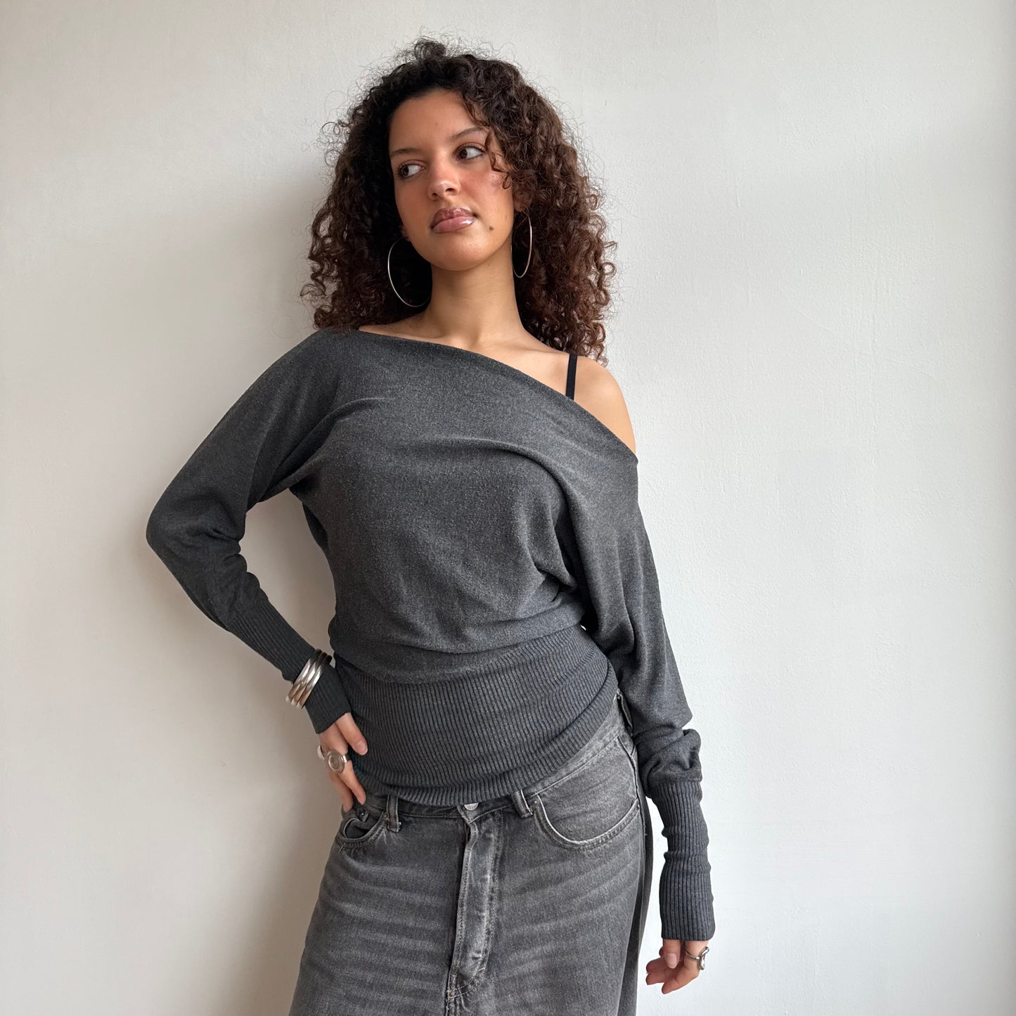 Grey slouchy knit jumper - Size S-M