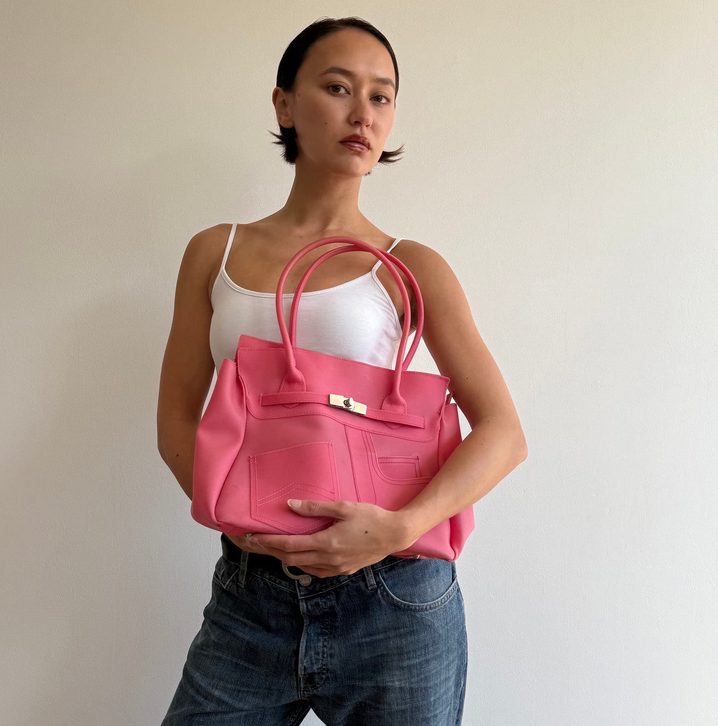 Hot pink jelly ‘firkin’ bag - One Size