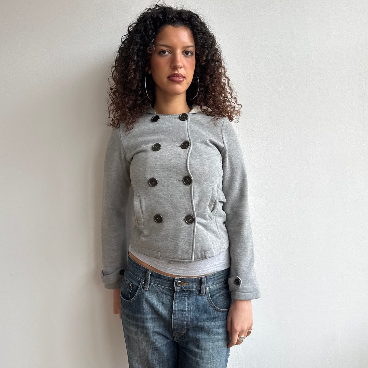 Grey hooded fleece peacoat jumper - Size S
