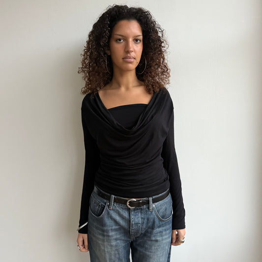 Black long sleeve slouchy cowl top - Size M